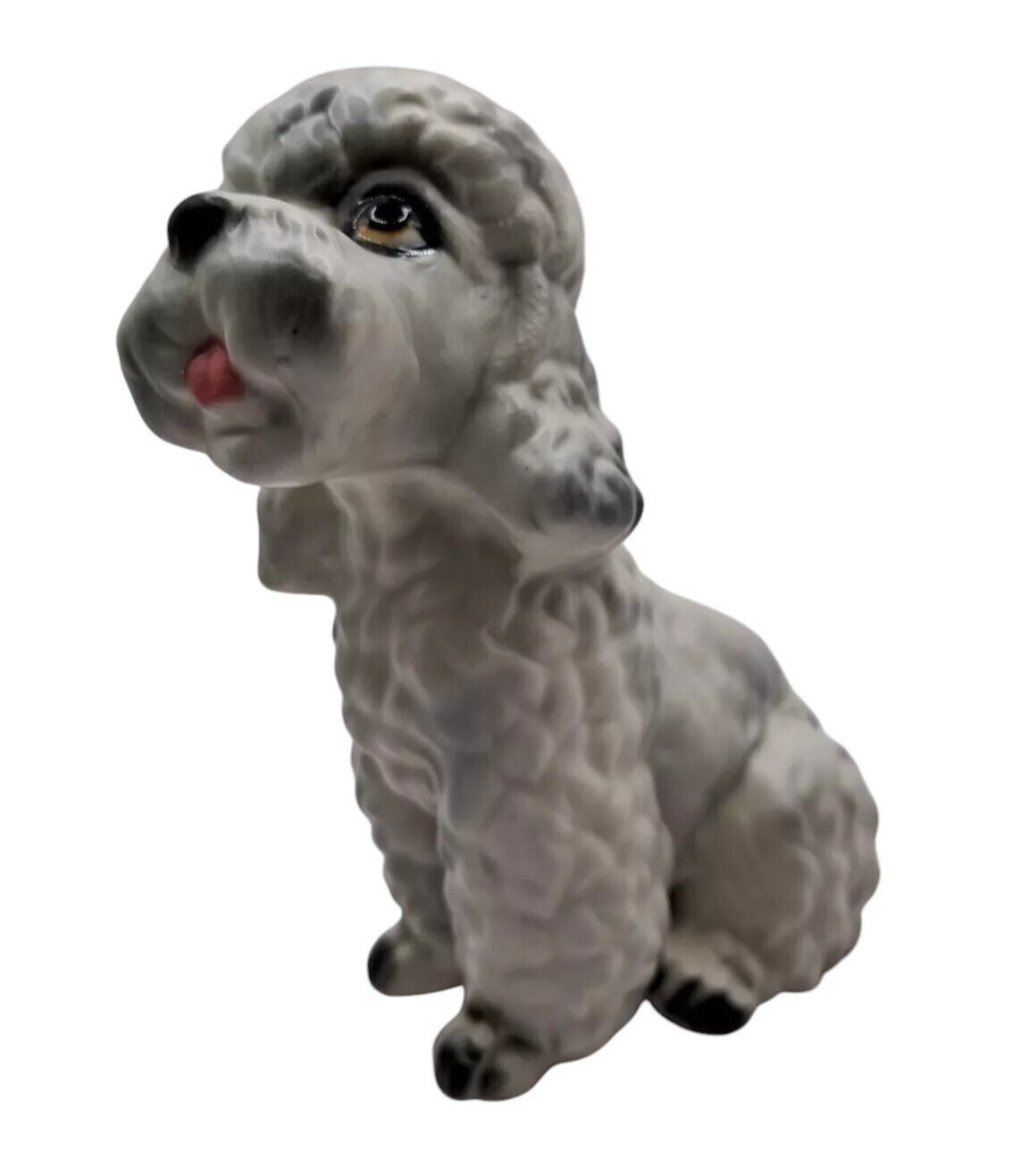 Vintage Lefton Ceramic French Poodle Dog White Grey Figurine  #H8081 4\