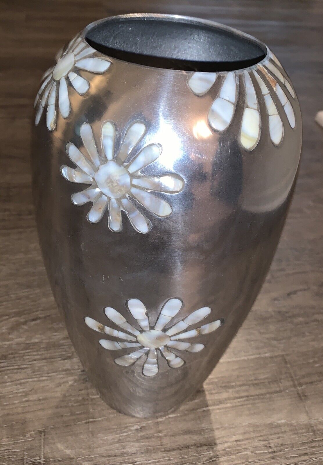 Vintage Towle Silversmiths Mother of Pearl Collection Inlay Daisy Flower Vase