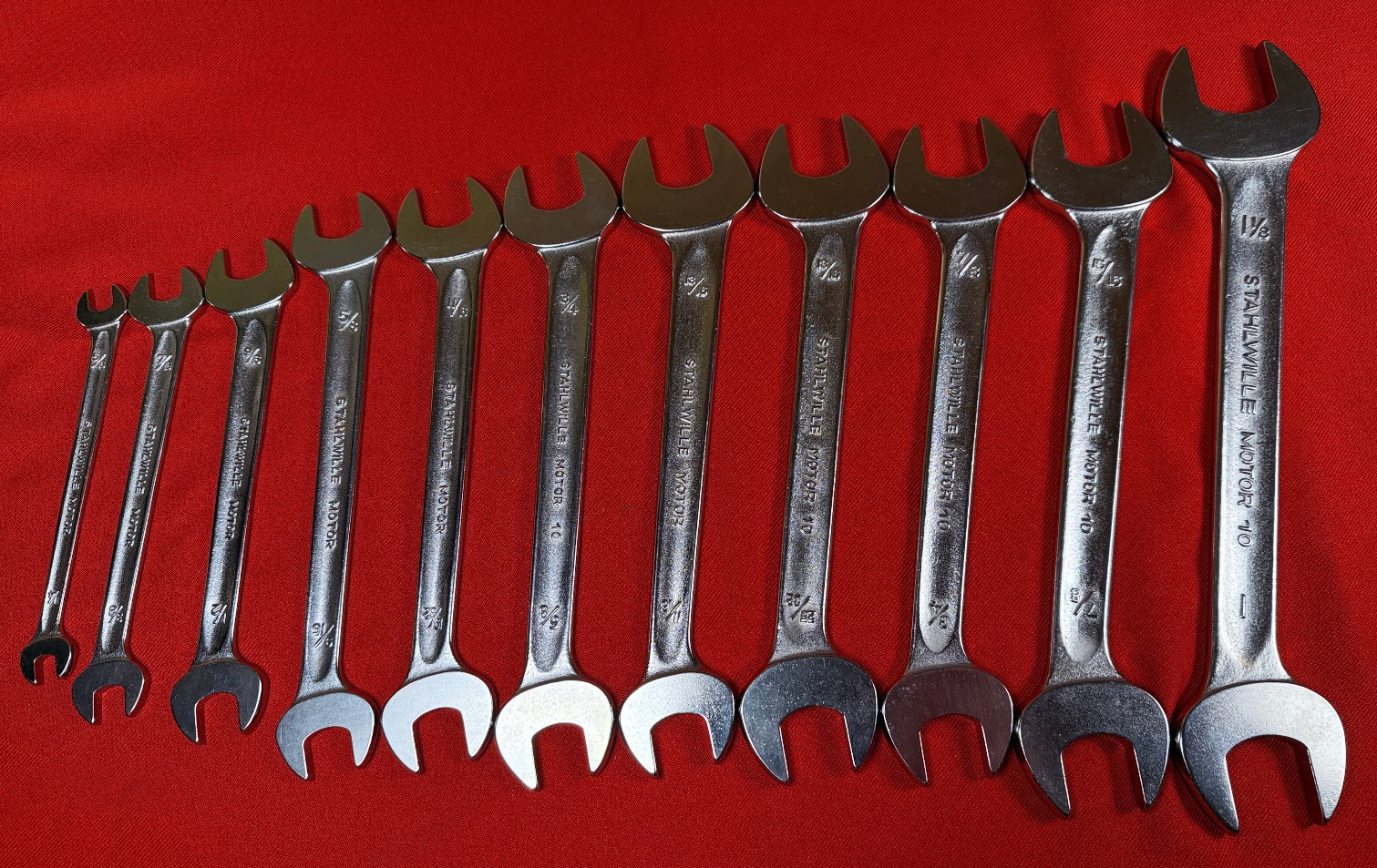 NOS 11 pc Vintage Stahlwille SAE Open End Wrench Set 10 Motor Series 1/4 -1-1/8
