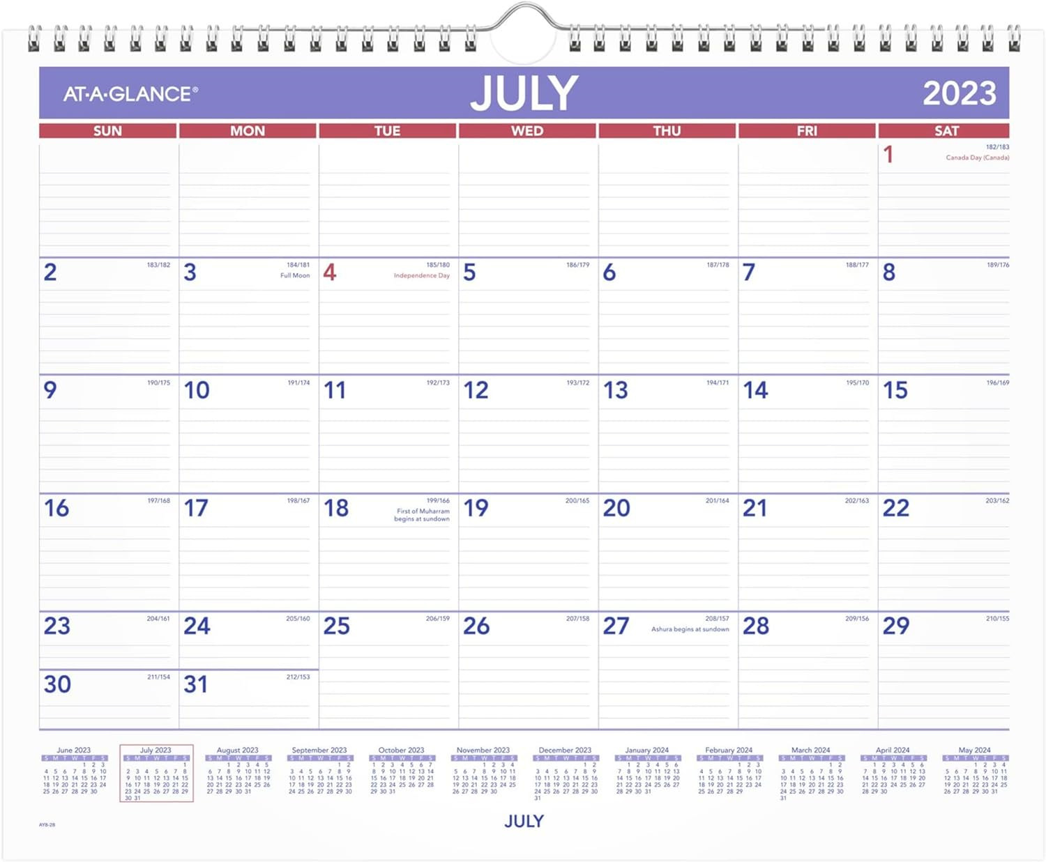 AT-A-GLANCE 2023-2024 Academic Wall Calendar, Monthly, 15 x 12, Medium, Ruled Da