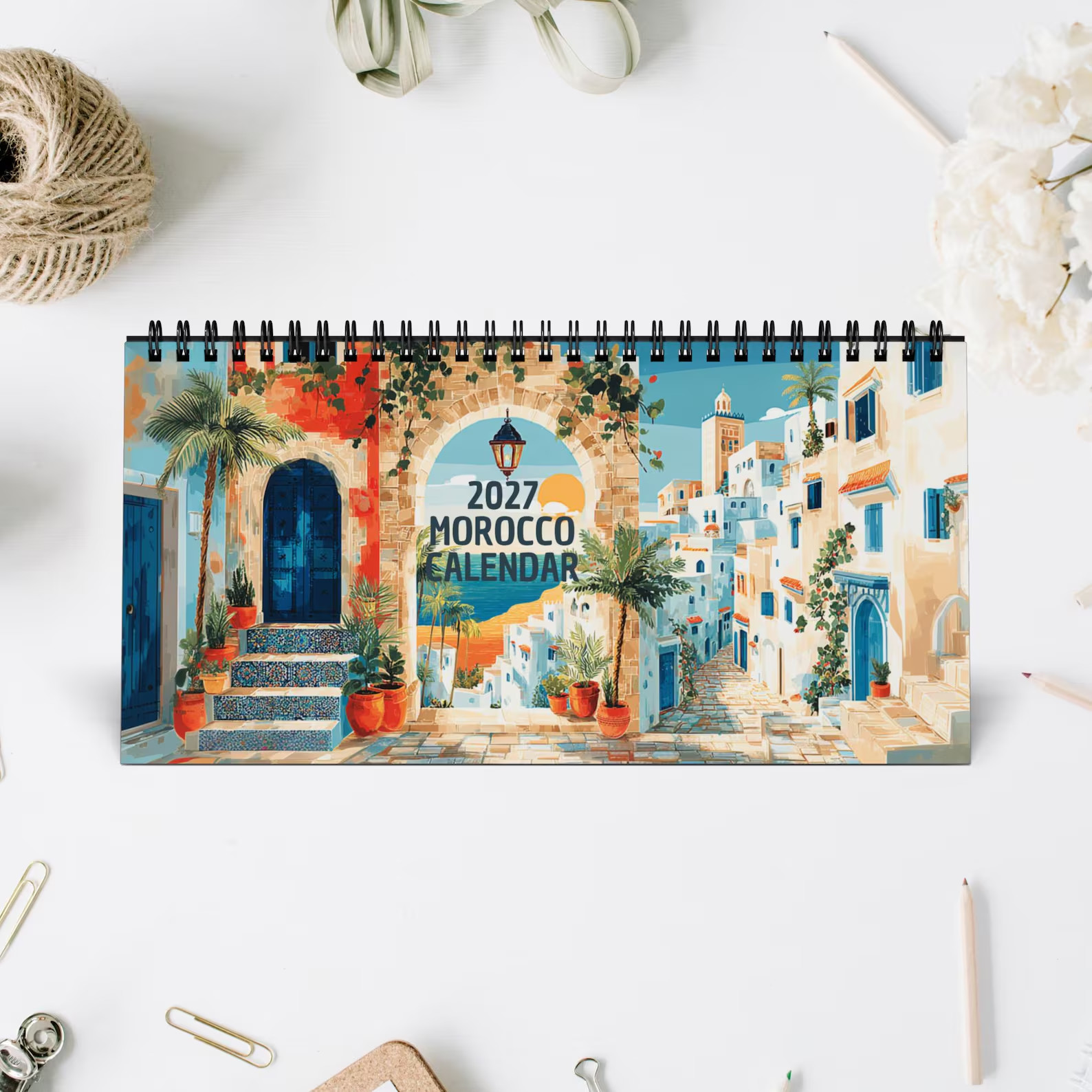 2027 Morocco Desk Calendar - Casablanca Wall Art - Marrakech - Illustrated Wall 