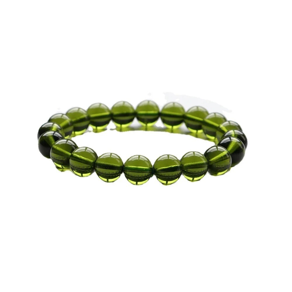 Natural Moldavite Green Crystal Bead Bracelet - 100% Raw Czech Meteorite AAA+
