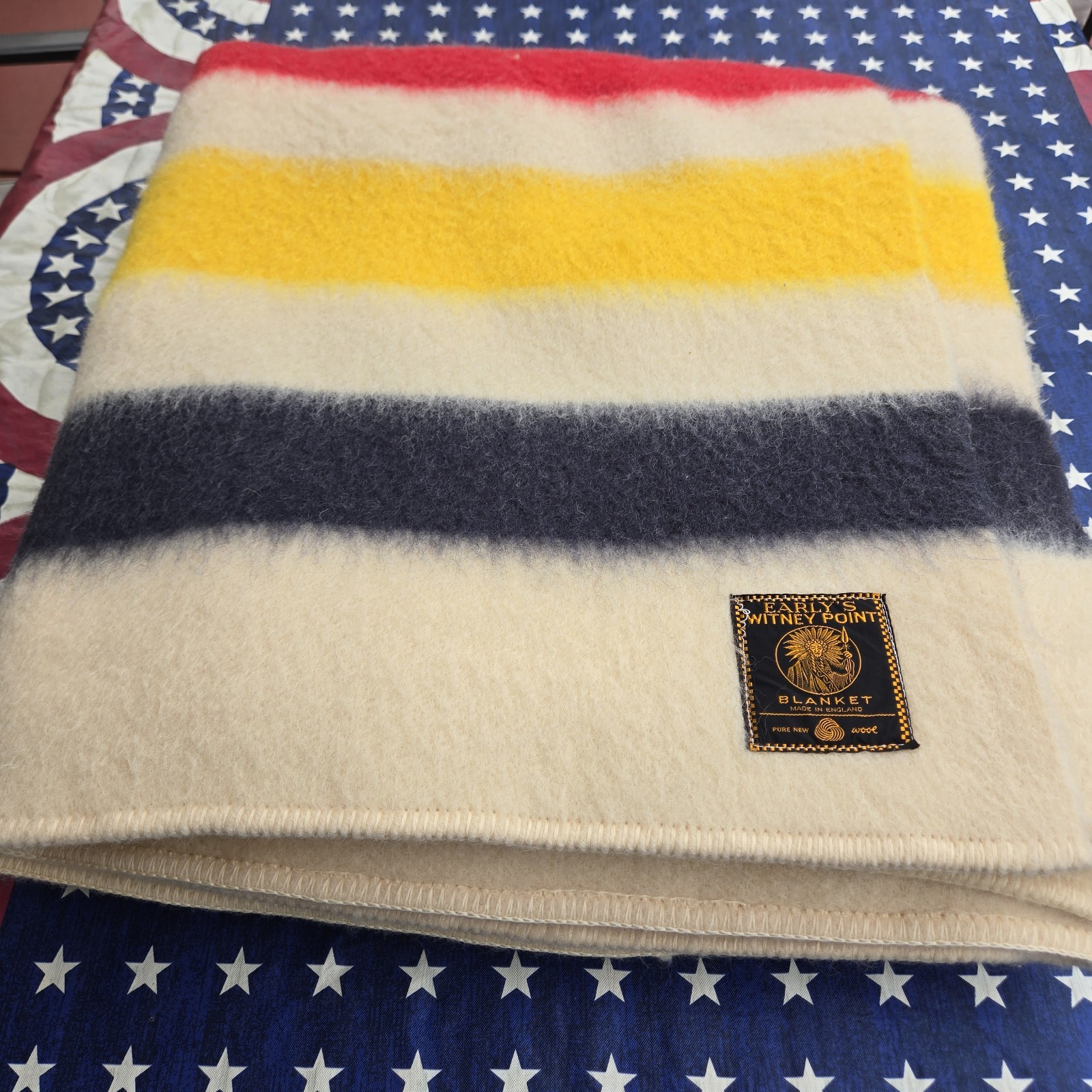 Vintage EARLY\'S WITNEY POINT Wool 4 Point Blanket ~ Made in England ~ 86” x 97”