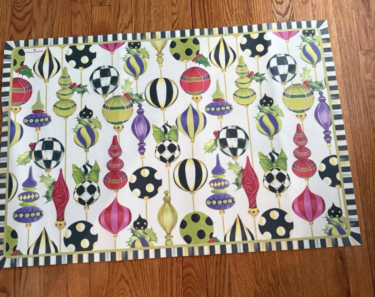 Retired Mackenzie Childs Deck The Halls 2’ X 3’ Vinyl Mat