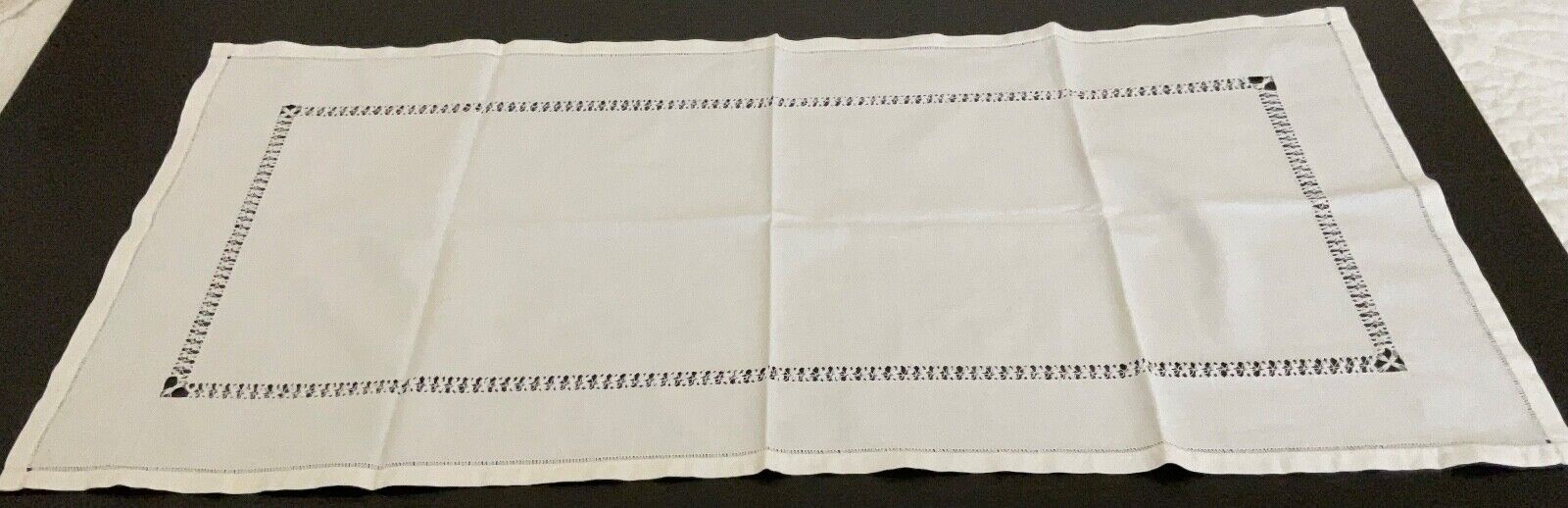 Vintage WHITE table Runner.  Delicate Details. Measures 20 X 40. Lovely piece
