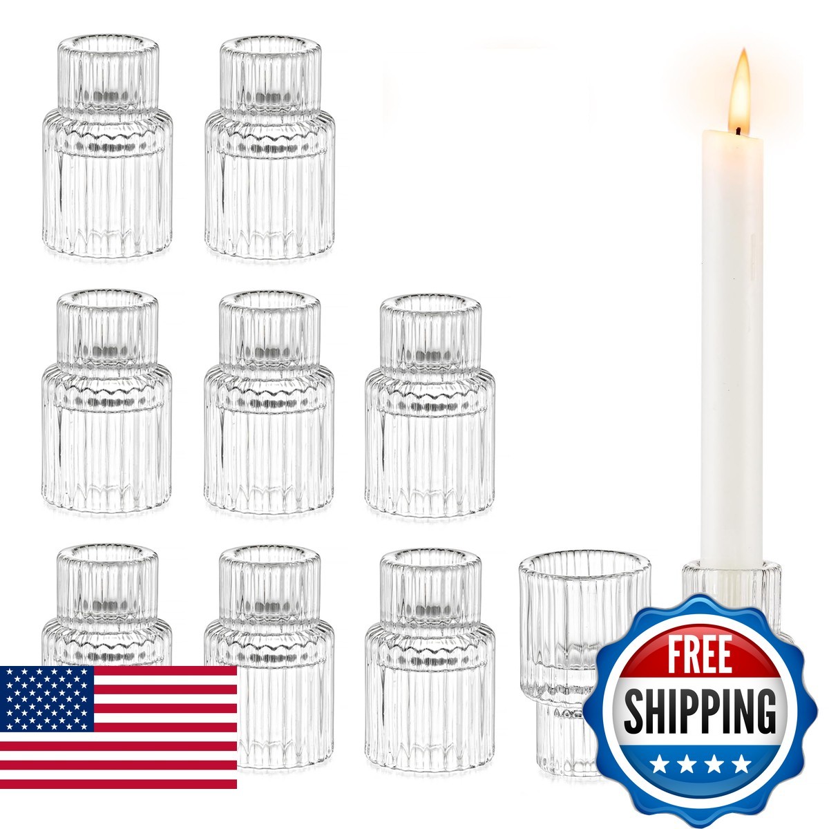Glasseam Glass Taper Candle Holders 10Pcs Small Candlestick
