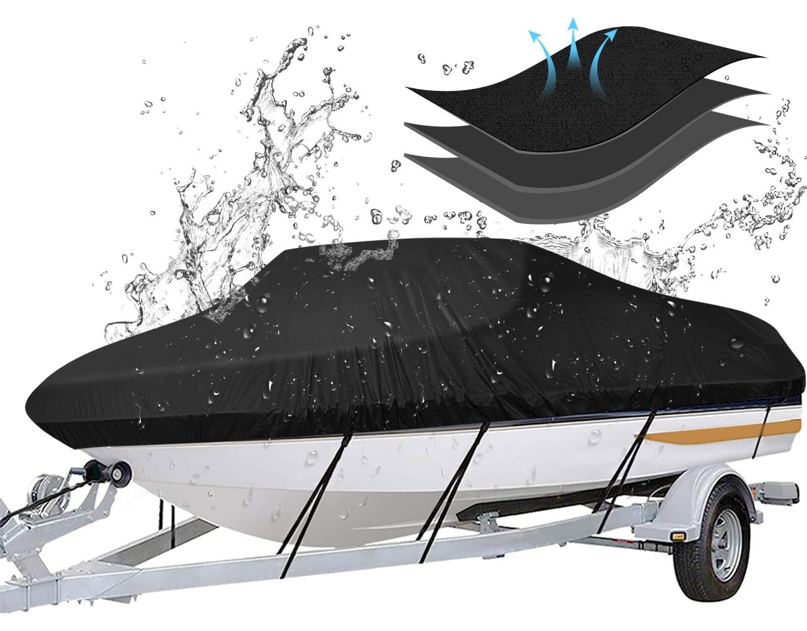 iCOVER Trailerable Boat Cover- 14'-16' Waterproof Heavy Duty Marine Grade Can...