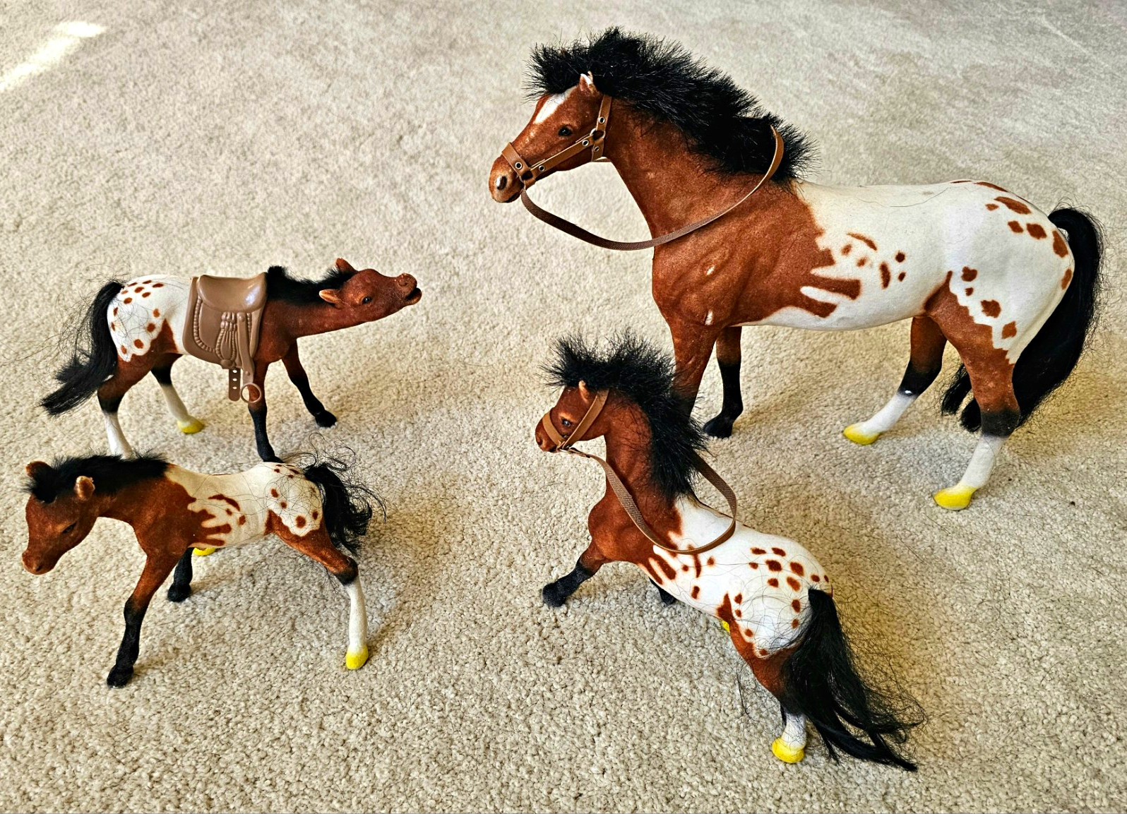 Vintage Flocked Appaloosa Horse & Foal Figurines, 1990s