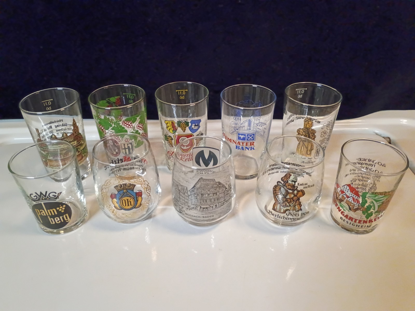 Set of 10 1984 and other Vintage Lot of German Wine Tasting Glasses 6 Oz, EXC.,