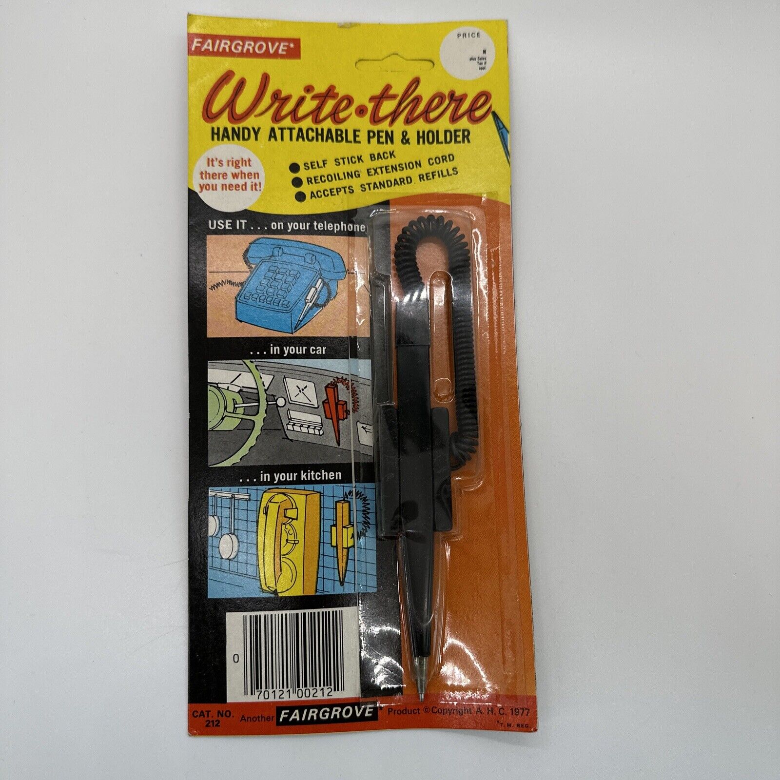 Fairgrove Write•There Handy Attachable Pen W/ Cord Telephone Black VTG 1977 NOS