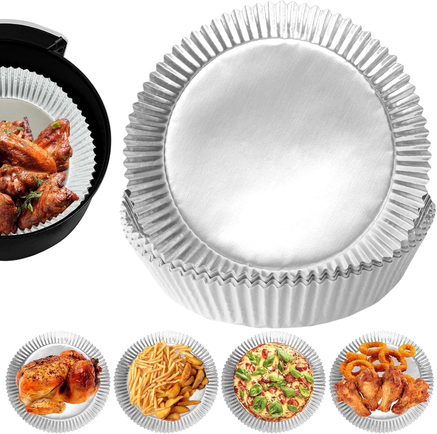100 PCS Aluminum Foil Air Fryer Liners, Non-stick Air Fryer Disposable Paper ...