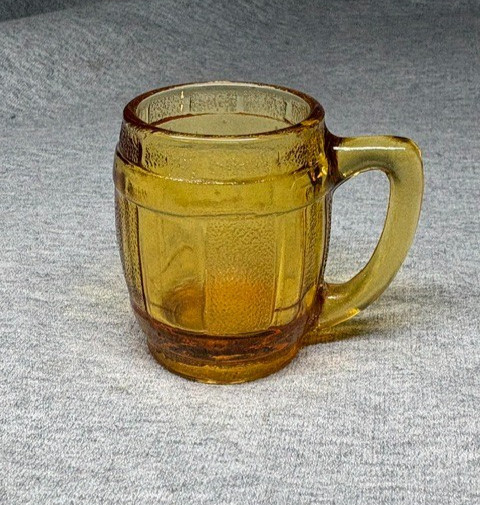 Vintage 1960’s Mini Amber Glass Barrel/Mug /Shot Glass MINT