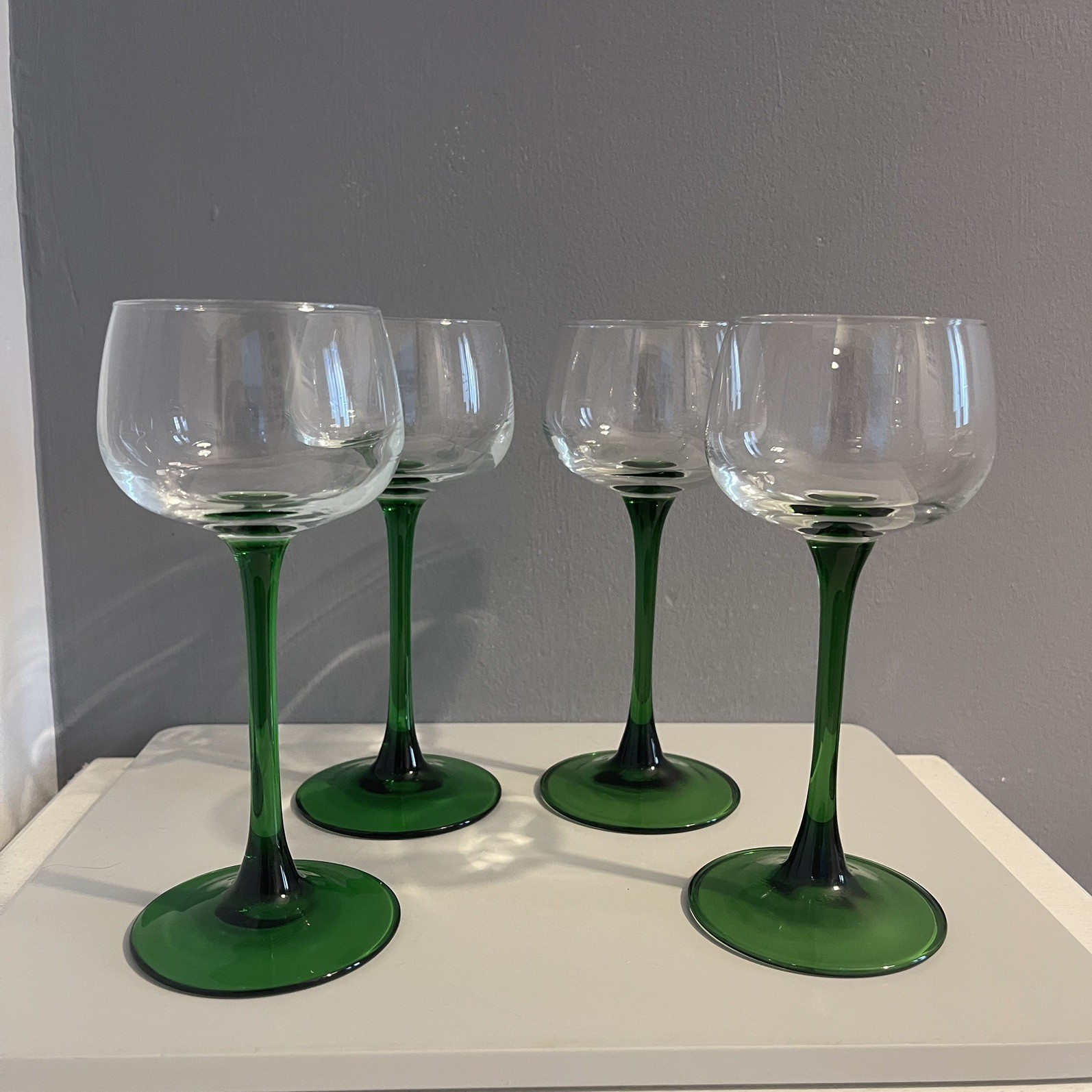 Vintage Luminarc Emerald Green Wine Glasses X4 France Stems 150ml Rhine Liqueur 