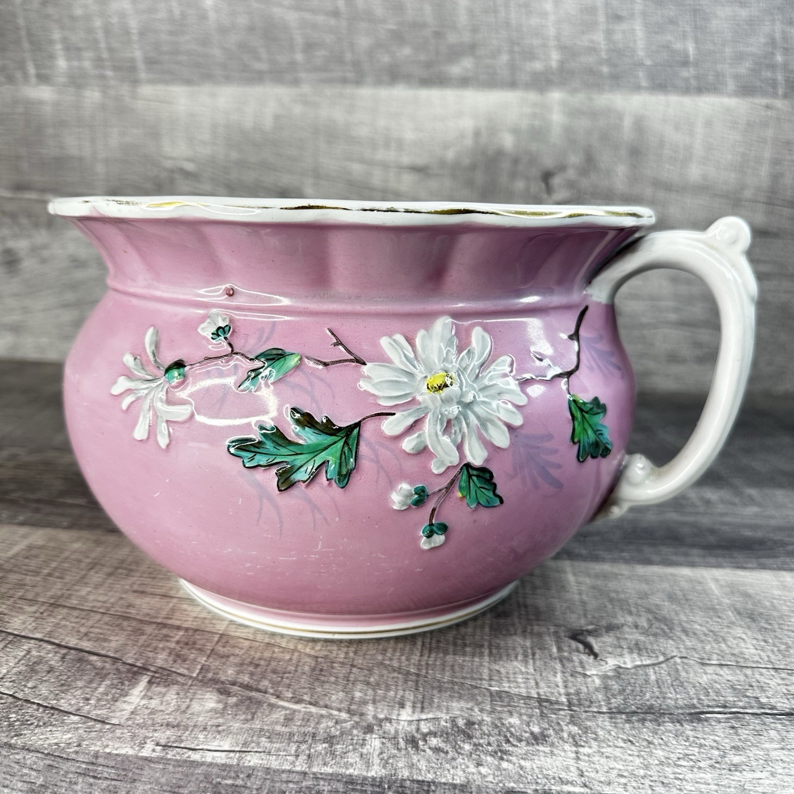 Antique Burgess Burslem Ironstone Chamber Pot Pink Floral Planter England VTG