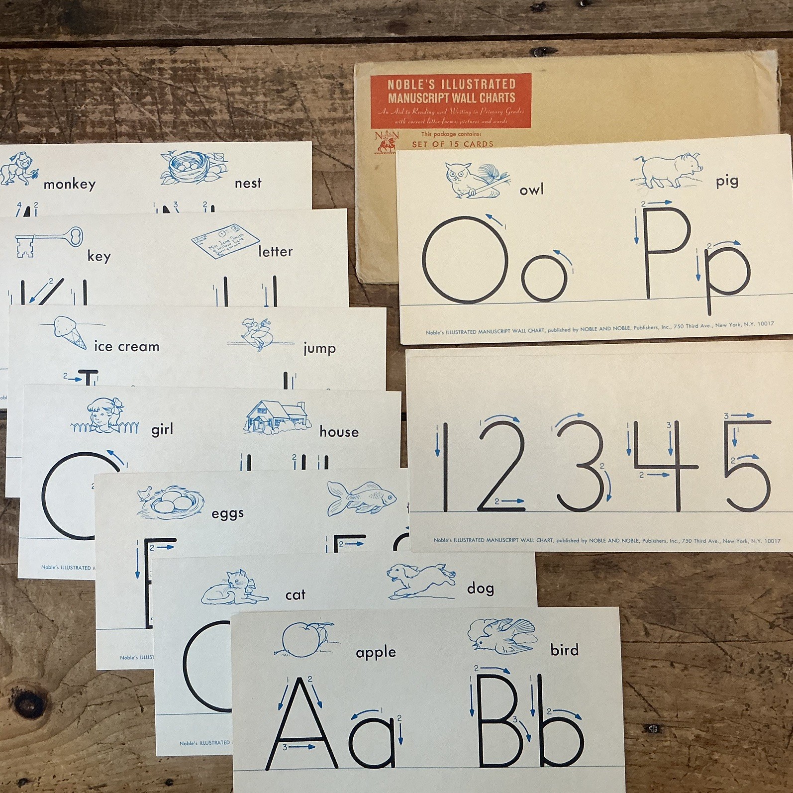 Vintage Noble’s Illustrated MANUSCRIPT WALL CARDS ABCs classroom-new old stock 