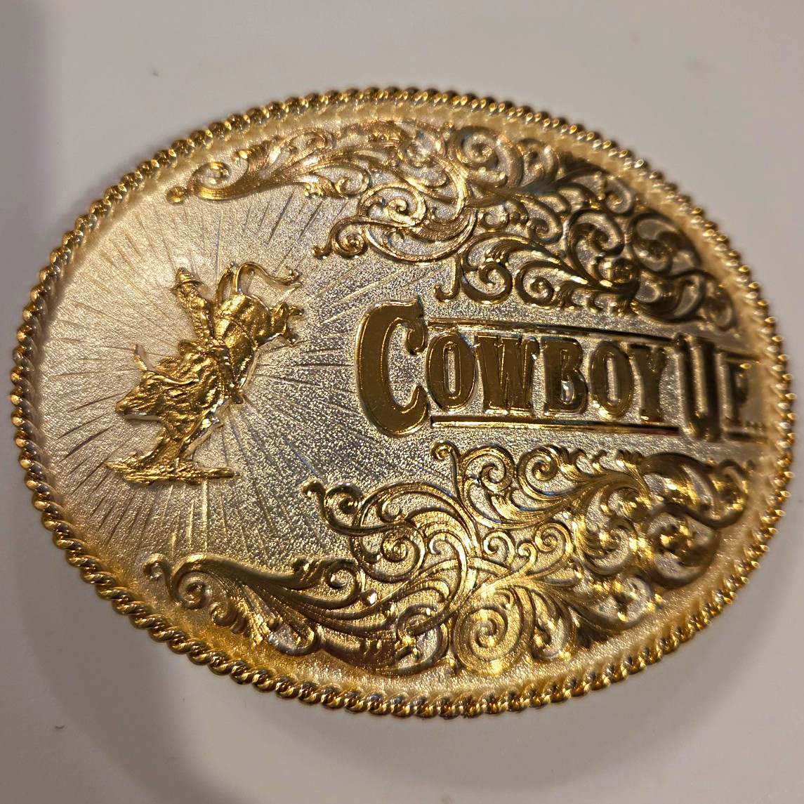 VGUC Montana Silversmiths Cowboy Up II Oval Western Americana Belt Buckle