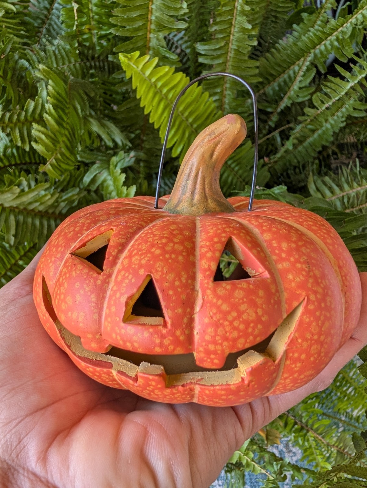 Small Vintage Clay Hanging Jack-o-lantern Speckled Pumpkin