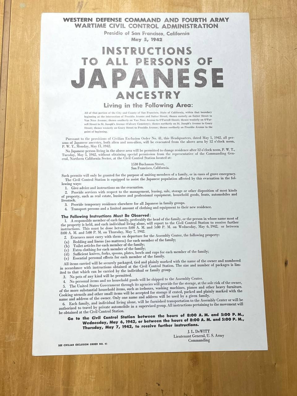 1942 WWII Japanese Internment Instructions Poster – San Francisco California
