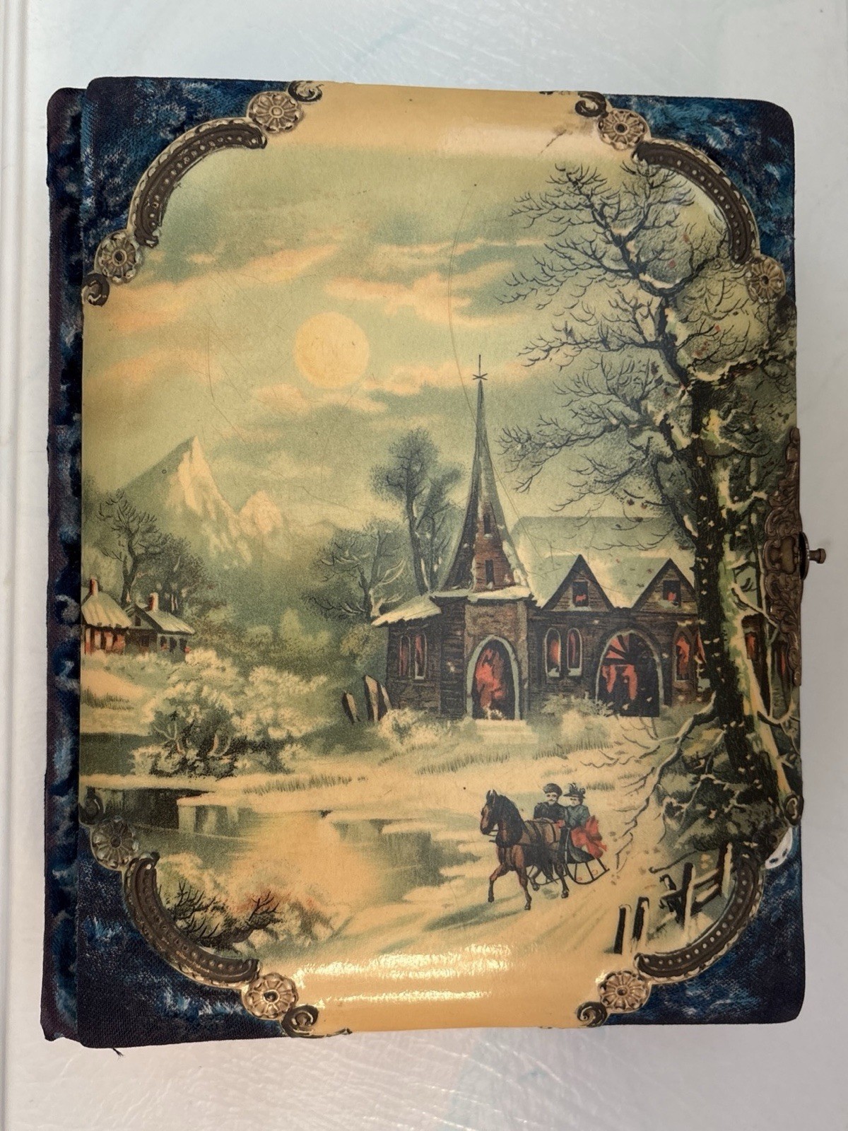 Antique Victorian Celluloid and Velvet Photo Album w/ pictures & death announcem