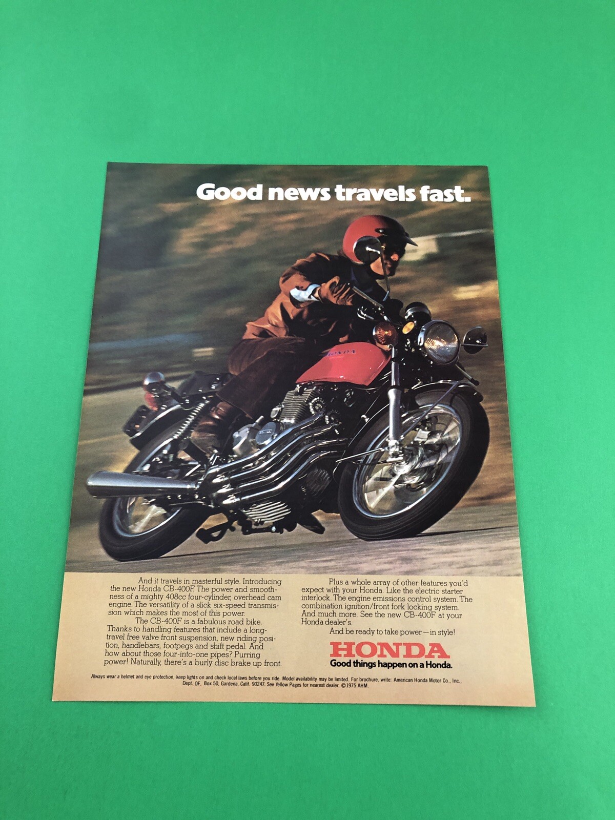 1975 1976 HONDA CB-400F CB 400 ORIGINAL PRINTED PRINT AD ADVERTISEMENT