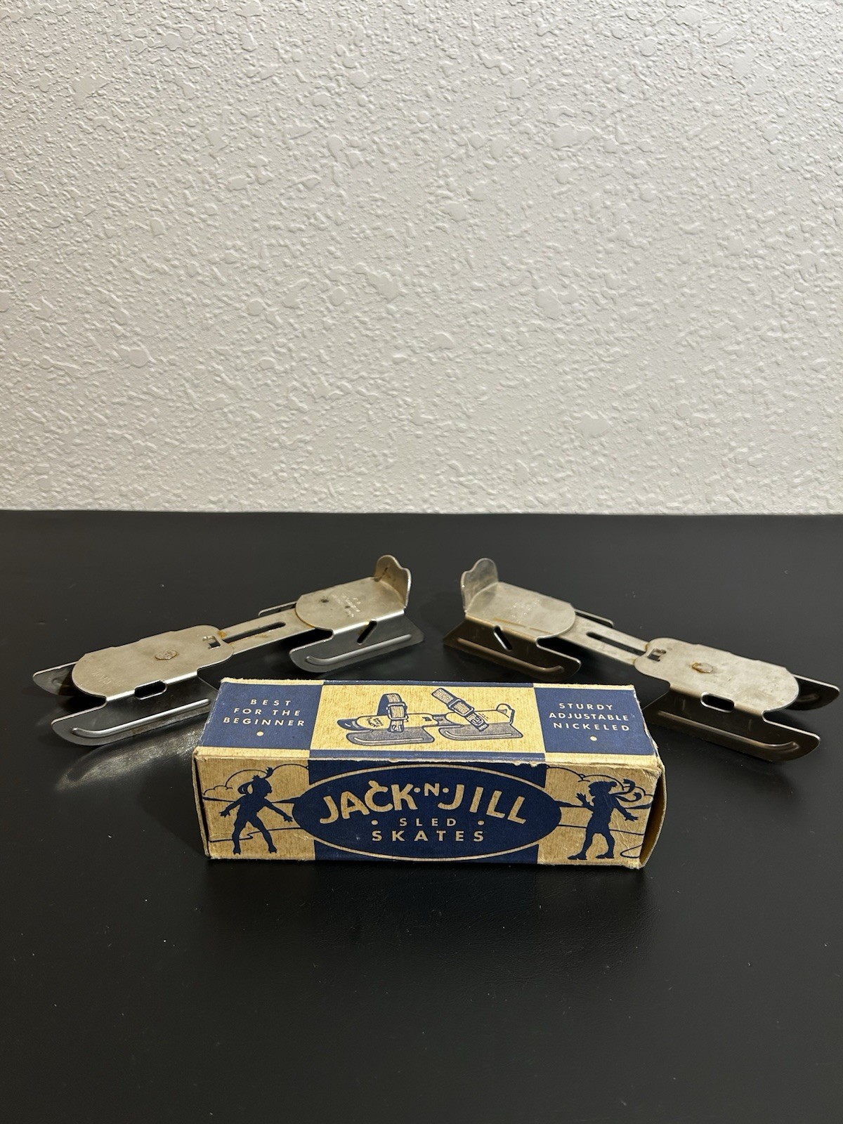 Vintage 1950s Jack N Jill Sled Skates Globe Union Double Blade Ice Skates Box