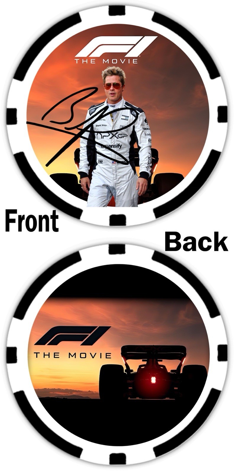 BRAD PITT - F1 THE MOVIE - COMMEMORATIVE POKER CHIP - ***SIGNED***