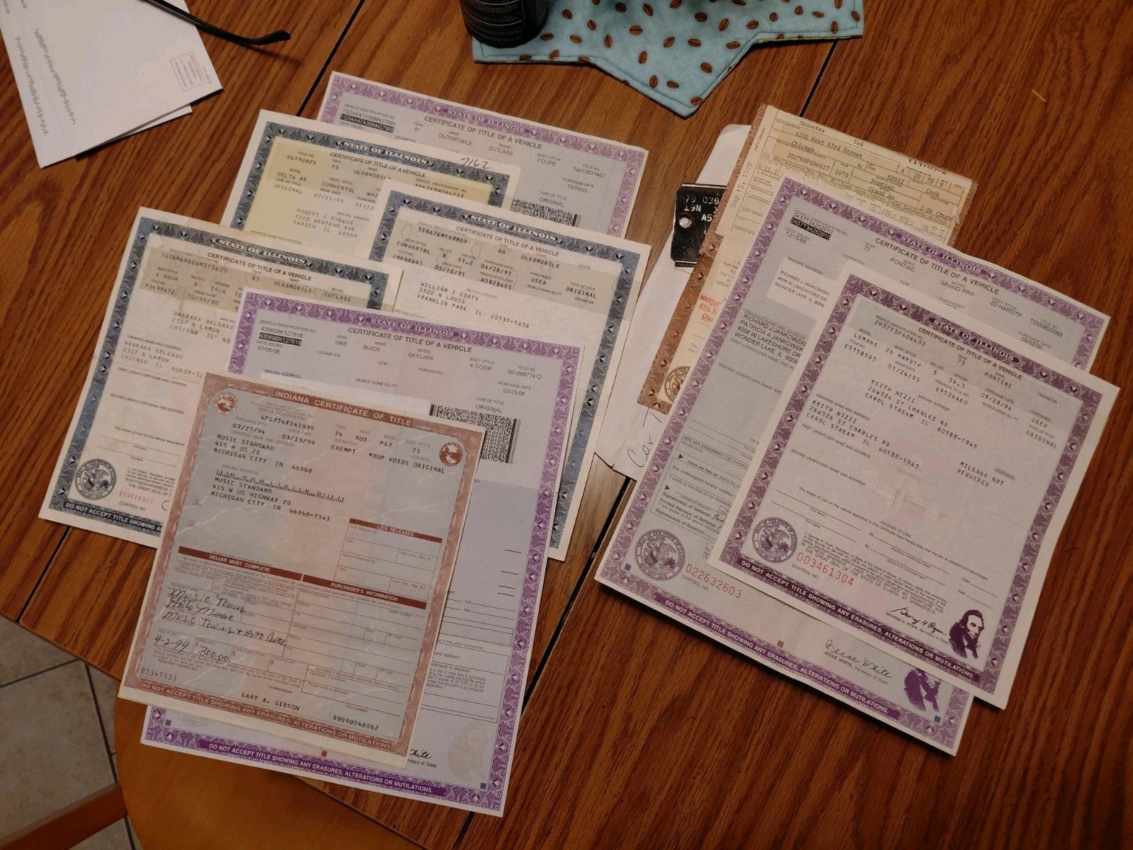 Vintage Pontiac Oldsmobile Buick Historical Collectble Document Car Title Lot IL