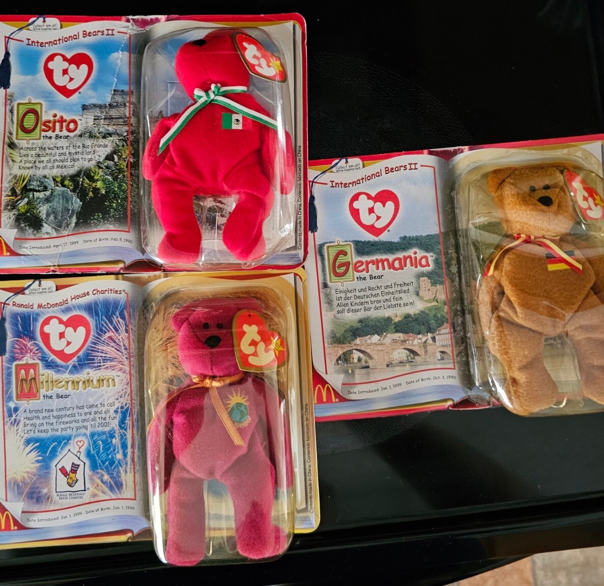 2000 Mcdonalds TY Beanie Babies Lot RARE Osito, Germania & Millennium