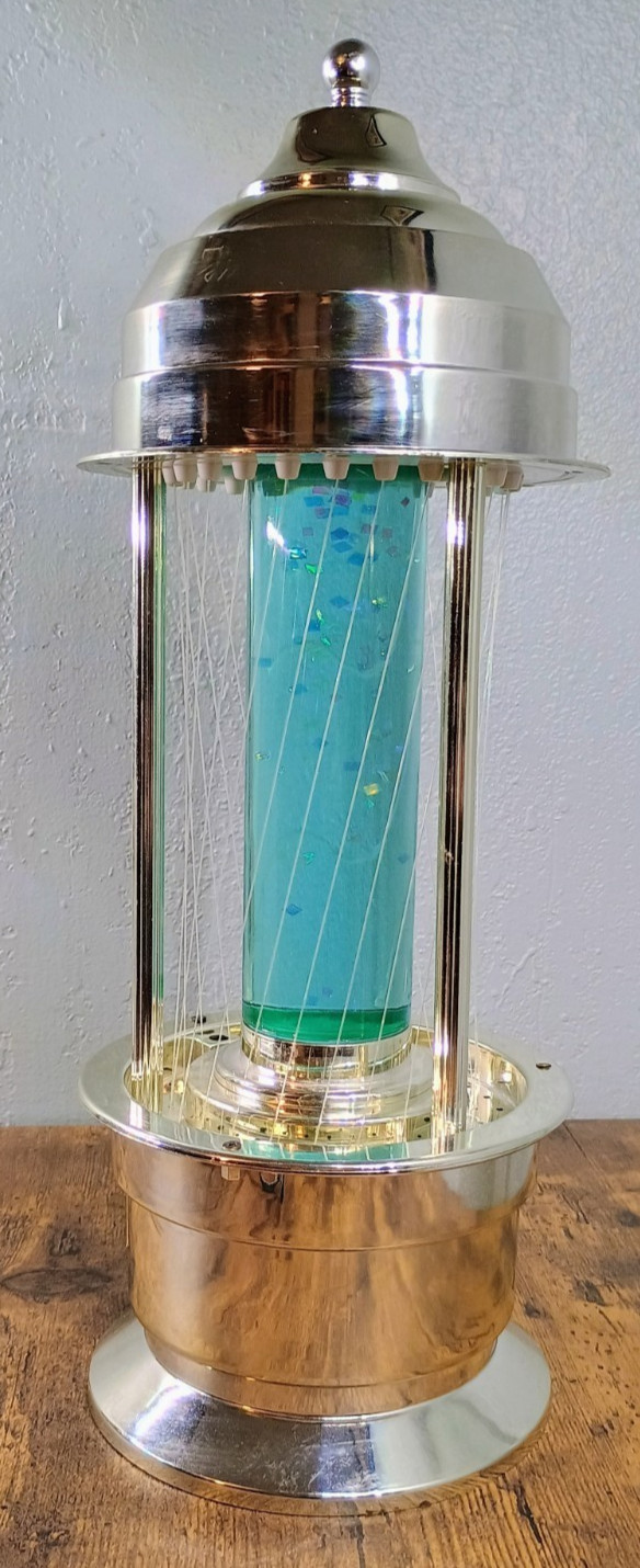 MINT NOS Vintage Johnson Industries Rain Lamp Chrome Teal Glitter Lava Core Lamp