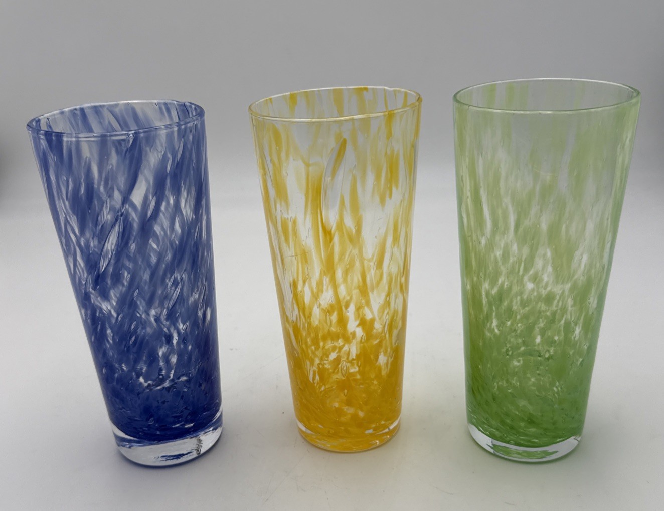 Handblown Art Glass Tumblers – Blue, Green, Yellow Set 3- 7” - Artisan Blown Handblown Art Glass Tumblers – Blue, Green, Yellow Set 3- 7” - Artisan Blown