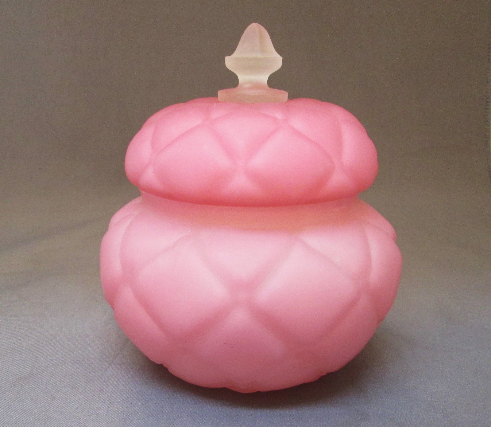 Antique Consolidated Glass Pink Satin Cased Glass Quilted Trinket Powder Box Jar Antique Consolidated Glass Pink Satin Cased Glass Quilted Trinket Powder Box Jar