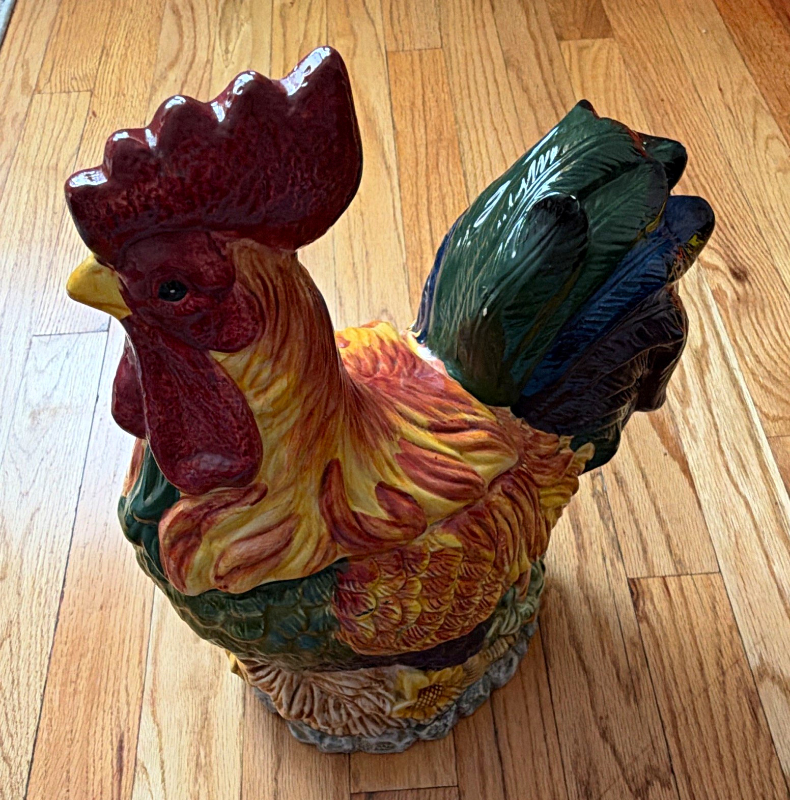 Vintage CKAO Rooster Sunflower Cookie Jar Ceramic Farmhouse Kitchen Decor 