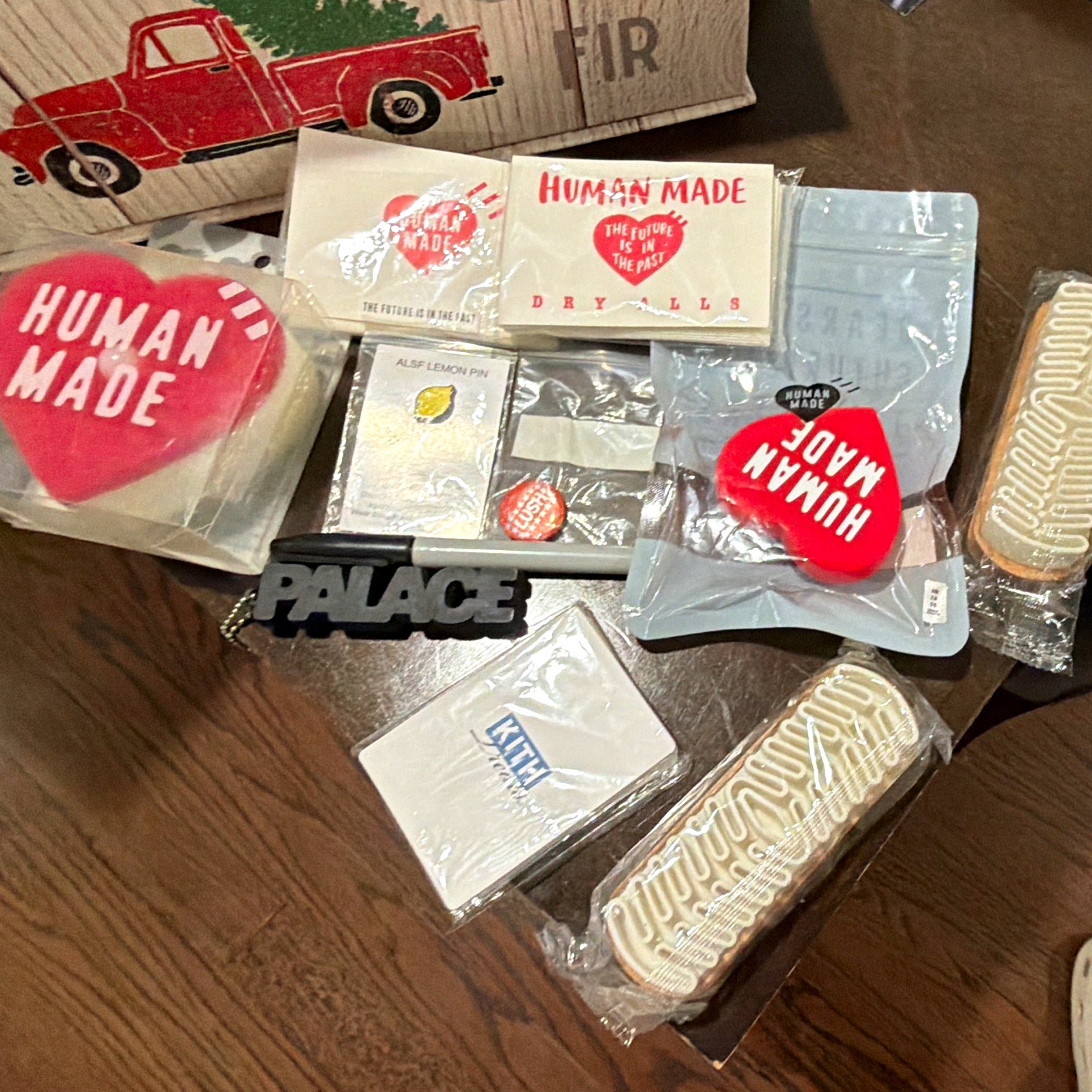 Human Made kith Stickers/Labels, Pins, Keychain, cards, shoe brush, sponge etc