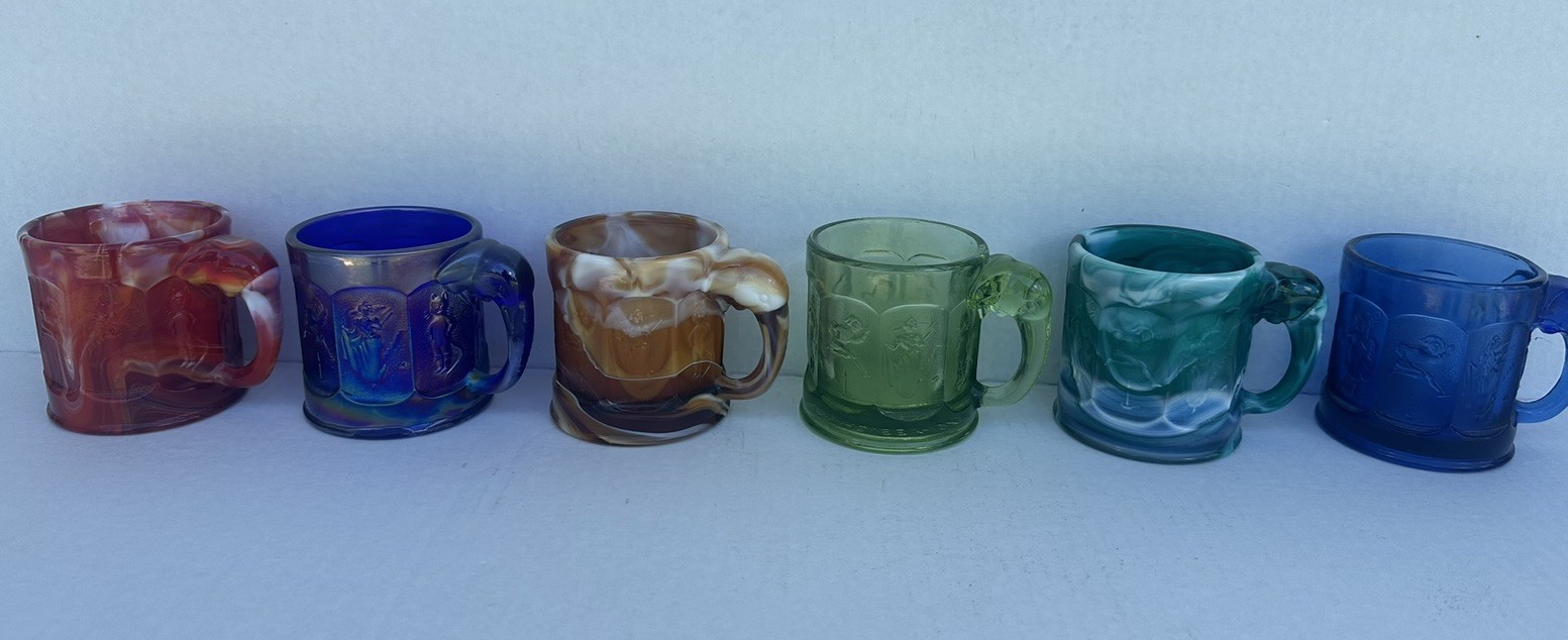 Vtg.Imperial STORYBOOK Nursery Rhyme Elephant Handle Children’s Mugs-6-glassware