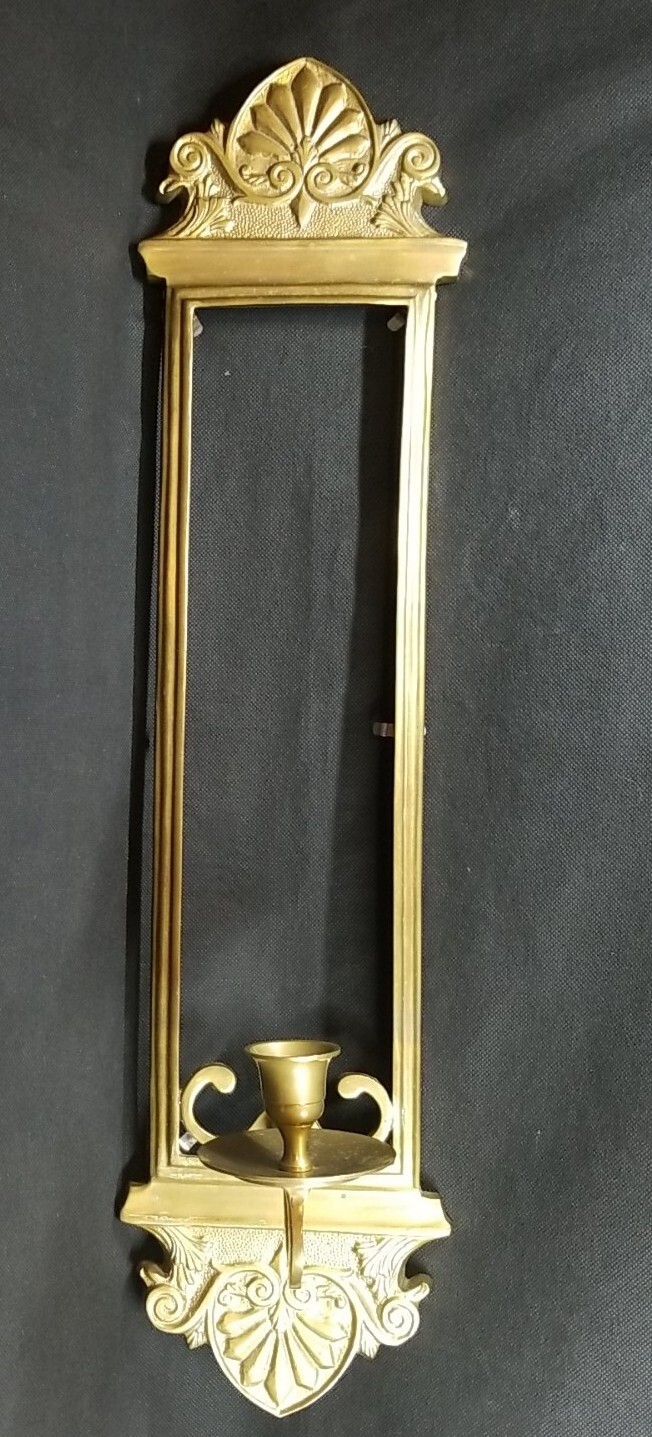 Solid Brass Sconce 24x5.5 Picture Mirror Frame Candle Holder Unique Ornate VTG *
