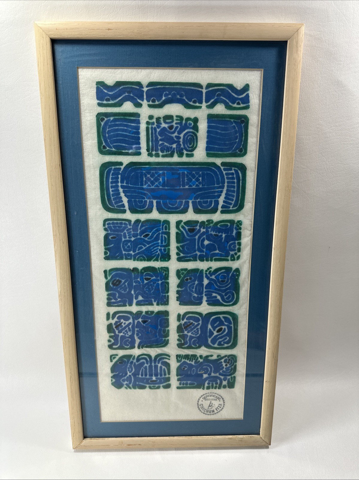Cecijema Framed Mayan Calendar Chichen Itza Stone Rubbing 25” x 13” Art Artwork