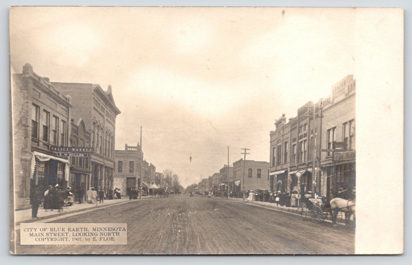 Blue Earth Minnesota~Main Street Clock~Palace Market~FW Miller~1907 E Floe RPPC