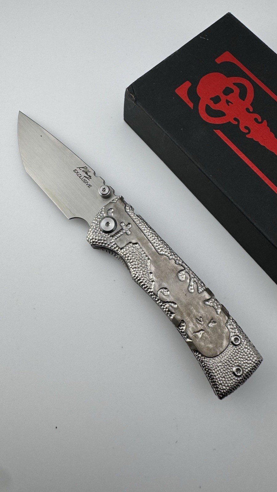 Original Chaves Knives Chisel Grind Redencion Stonewashed Titanium Pocket Knife Original Chaves Knives Chisel Grind Redencion Stonewashed Titanium Pocket Knife