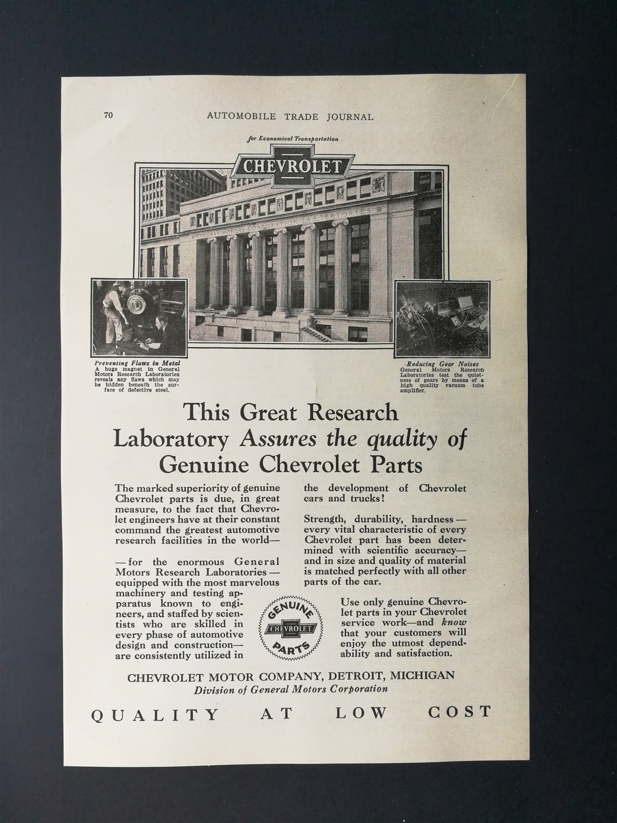 Vintage 1928 Genuine Chevrolet Parts - Full Page Original Ad