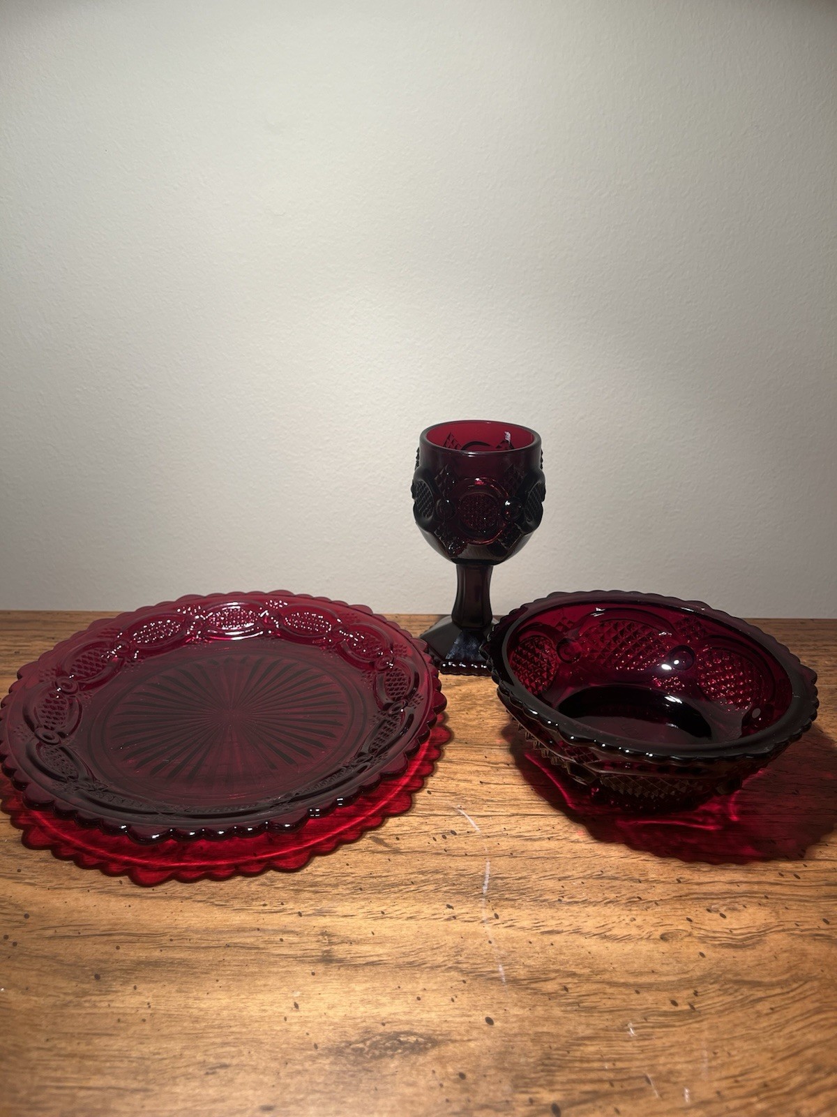 Avon Cape Cod Ruby Red 3 Piece Set Avon Cape Cod Ruby Red 3 Piece Set