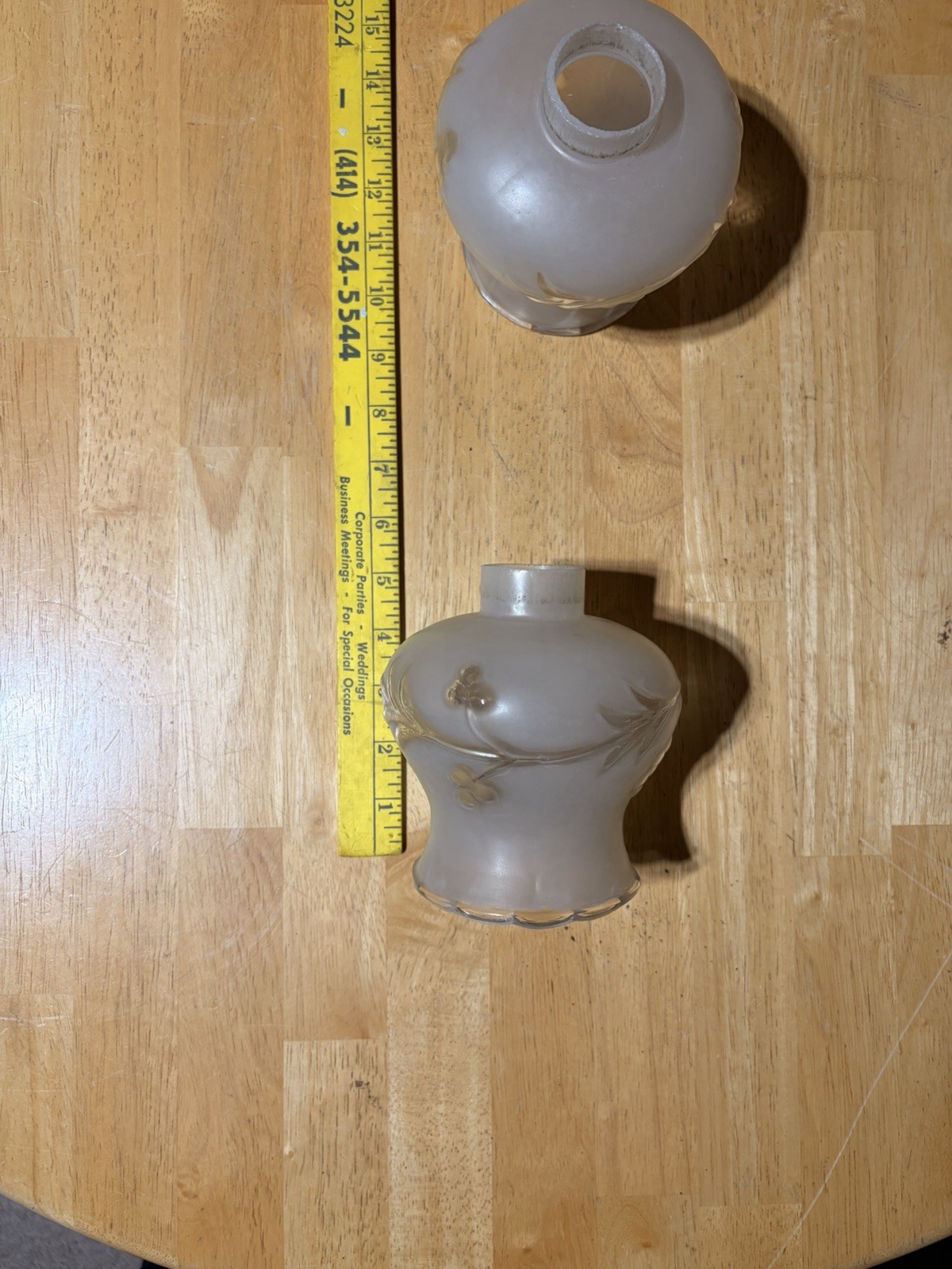 Vintage Frosted Etched Floral Glass Light Shades Pair Replacement Lamp Globes