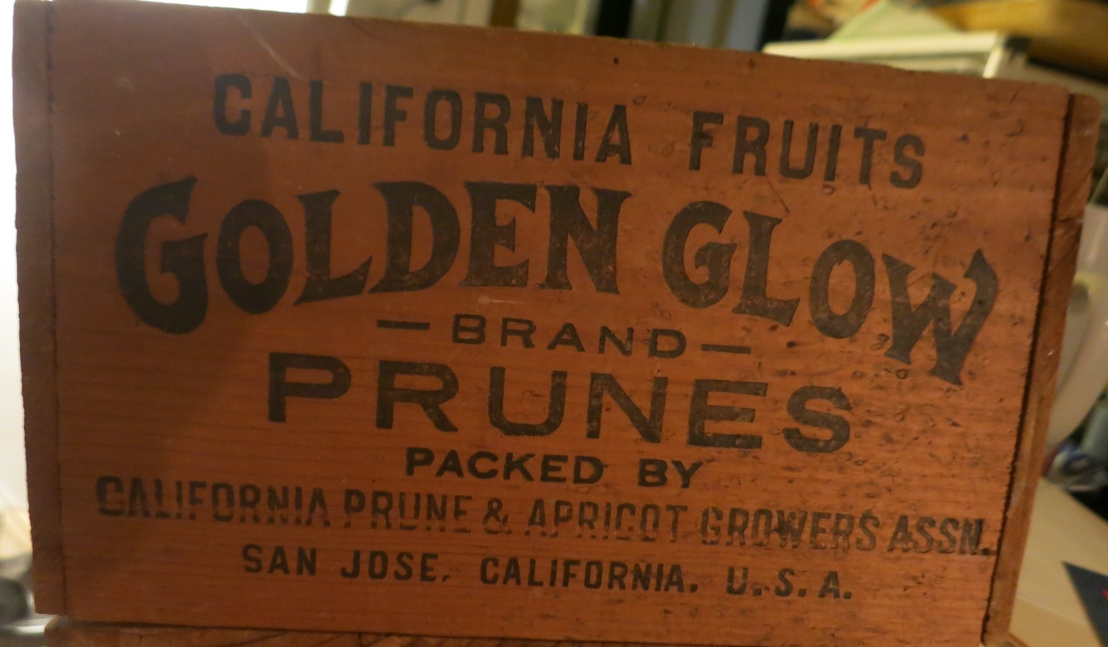 California Fruits Golden Glow Prunes Vintage Wooden Crate Advertising Box  13x9
