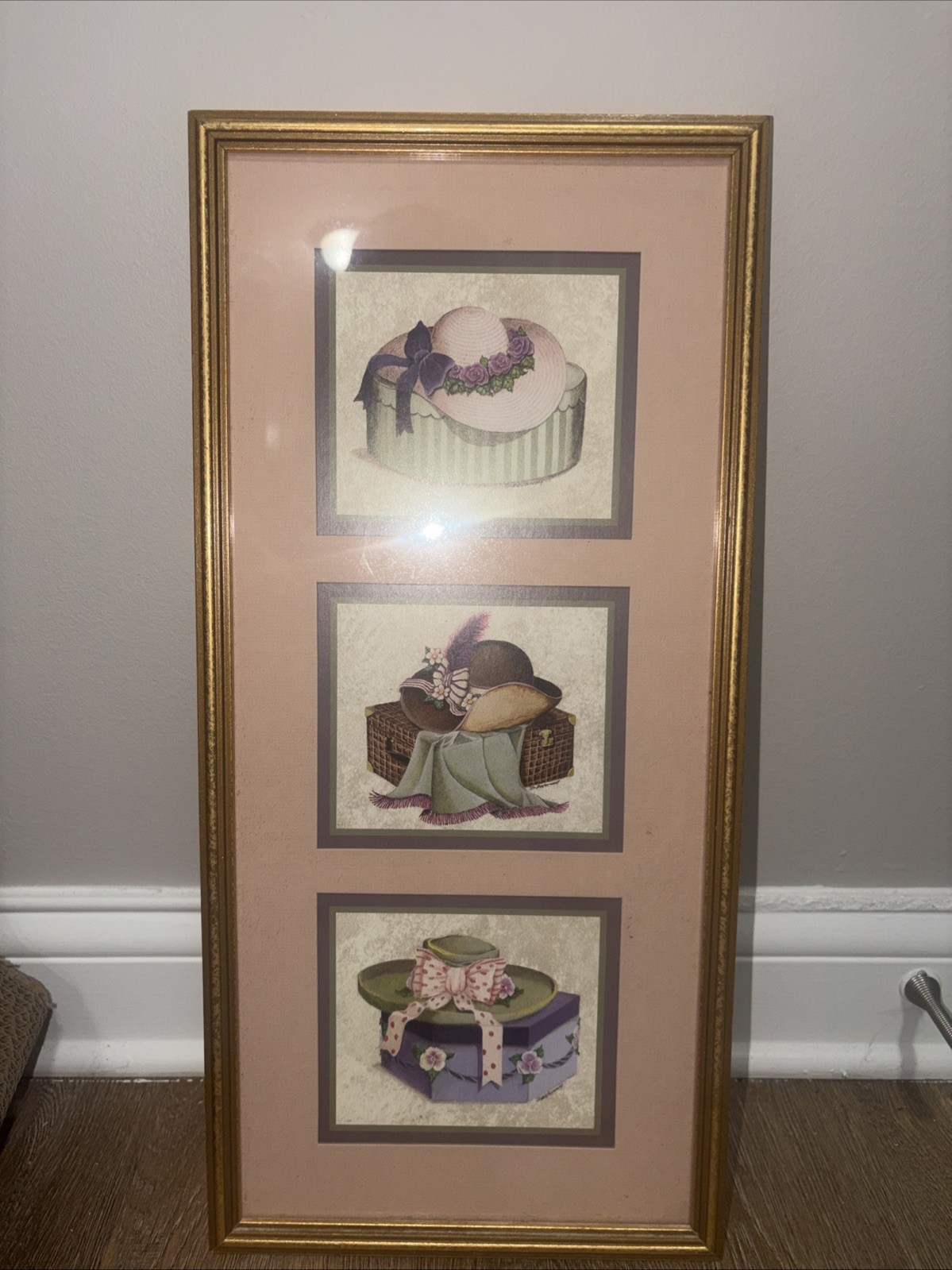 Vintage Homco Home Interiors Victorian Ladies Hats Framed Art Print 3 Panel Wall