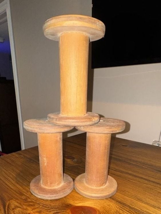 Vintage Vectra Co. Odenton MD Wood Industrial Textile Mill Spool Bobbin Set of 3