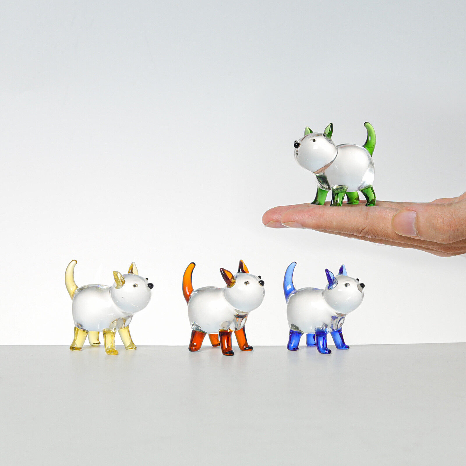 4Pcs Color Crystal Dog Figurine Collection Glass Animal Ornament Home Decor Gift