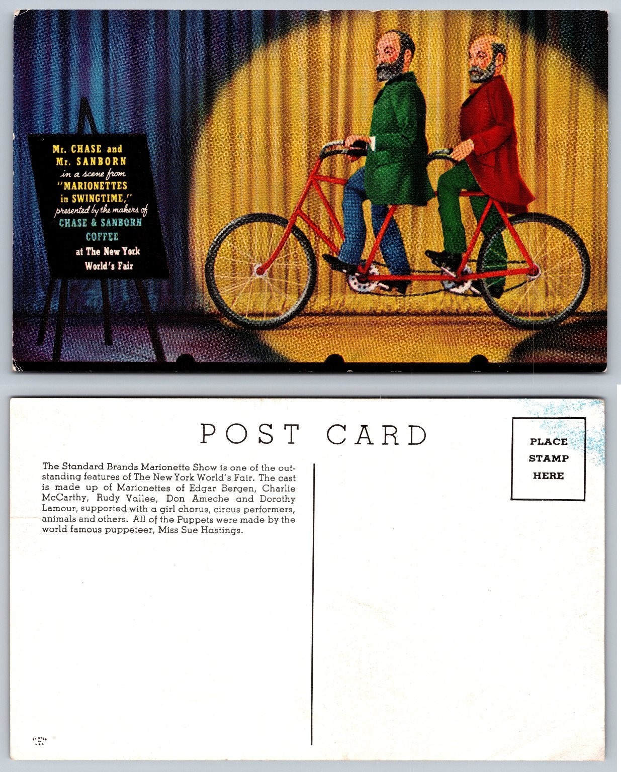 Vintage 1939-40 NY World's Fair Chase Sanborn Marionettes Postcard Swingtime