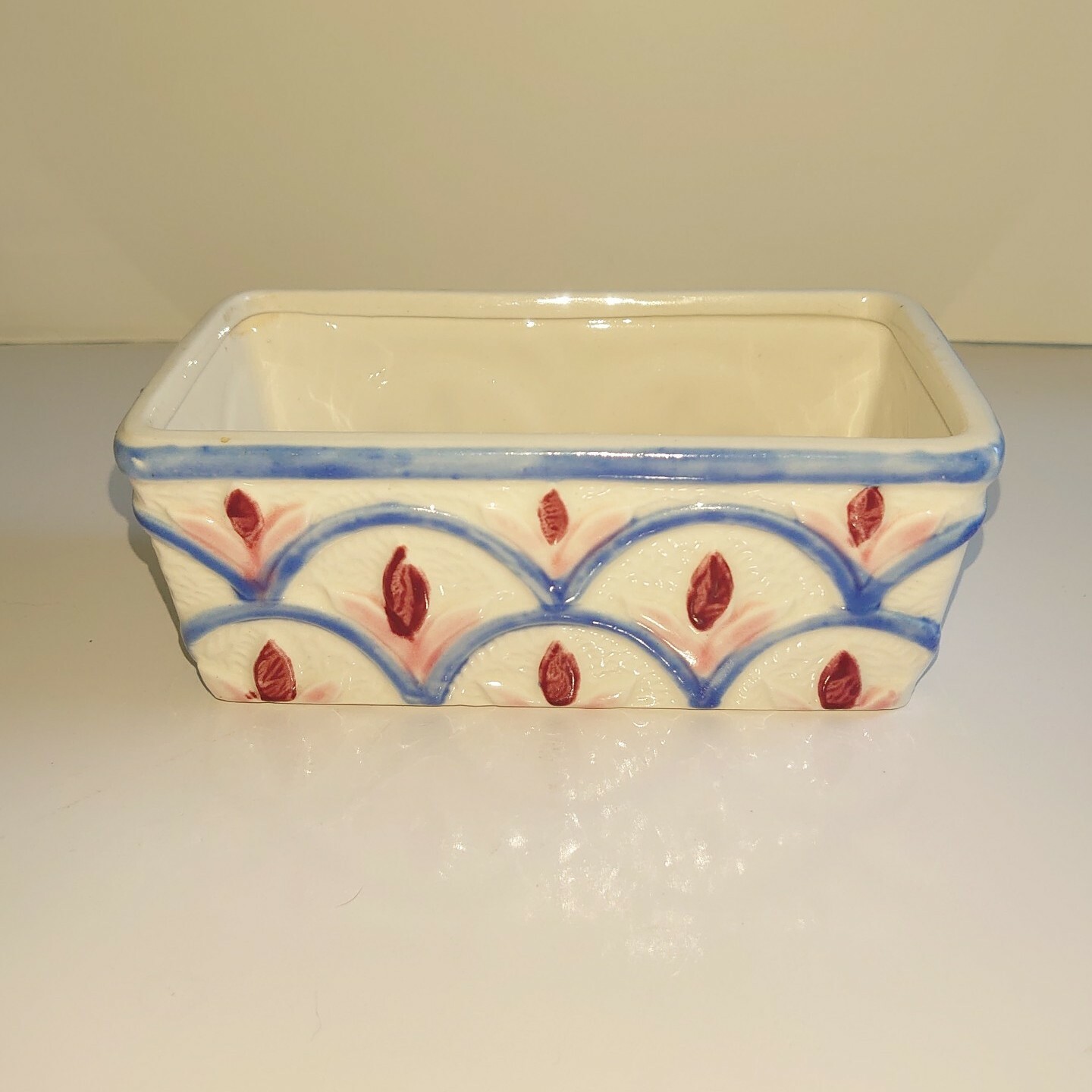Vintage Pink & Blue Rectangular Floral Planter Occupied Japan 6.25\