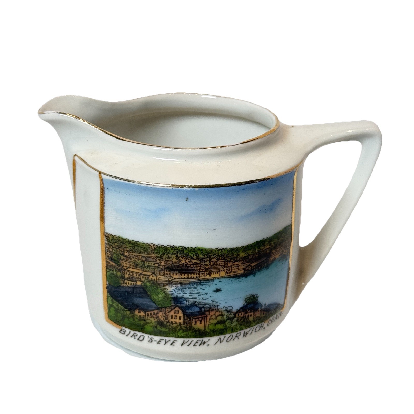 NORWICH, Connecticut CT Antique BIRDS EYE VIEW Souvenir China Creamer