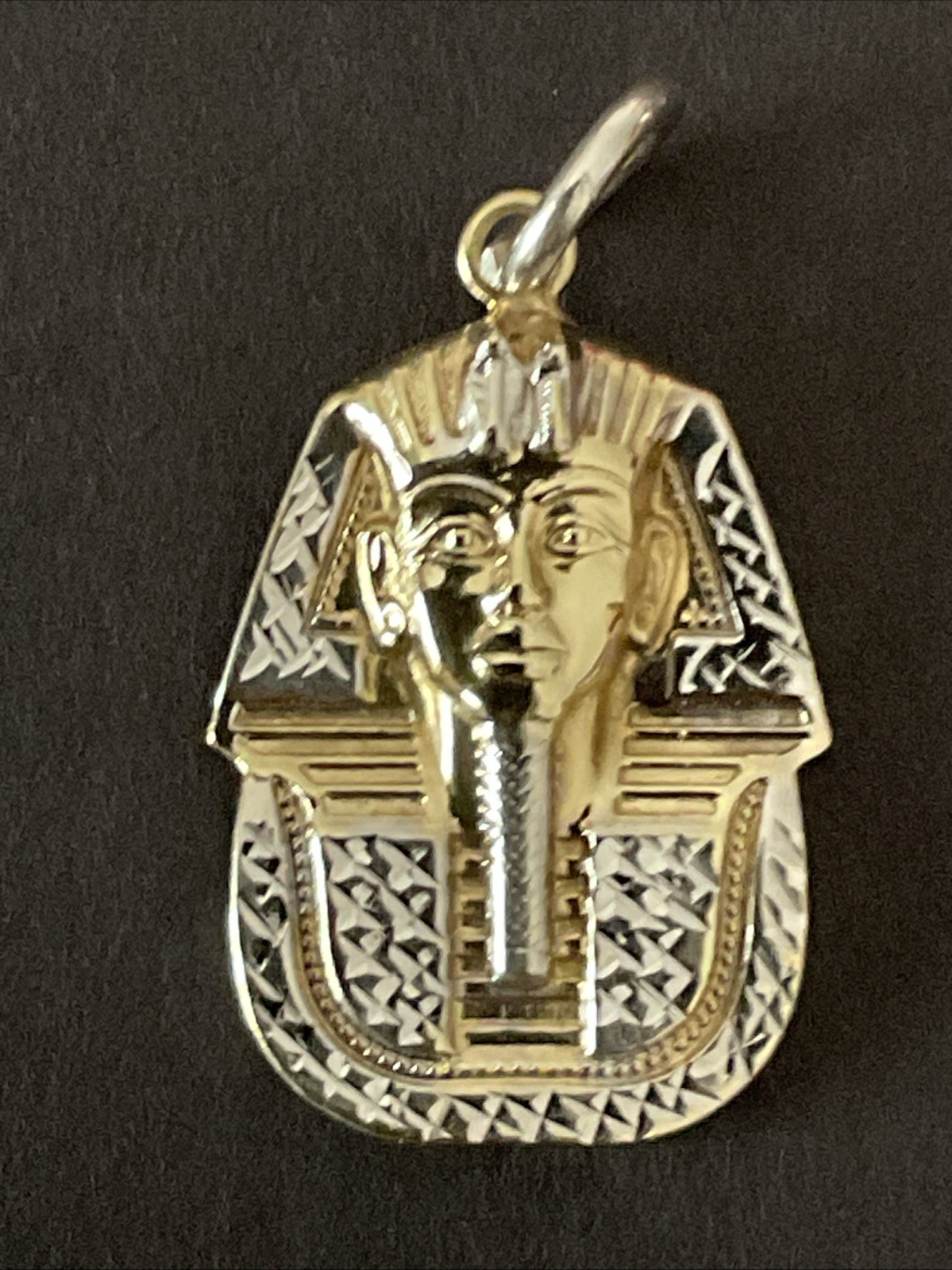 Pharaoh Egyptian King Diamond Cut Pendant Real 10K Yellow White Gold