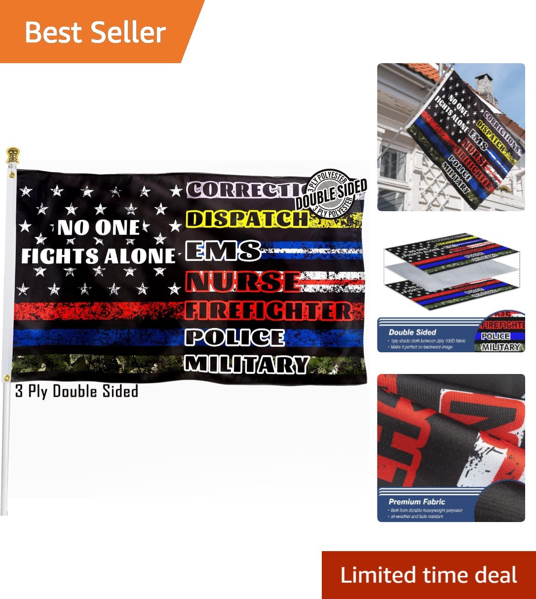 Vibrant Double-Sided American Flag - 3x5 FT First Responders Banner for Outdoors